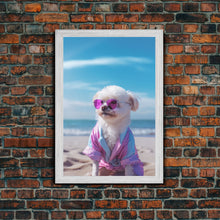 Load image into Gallery viewer, CShih Tzu In Beach Sunglasses Wall Print, Dog Décor, Dog Print, Dog Portrait, Framed Wall Art, Framed Canvas, Wall Print, Wall Canvas