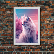 Load image into Gallery viewer, Arctic Fox Wall Print, Animal Art Print, Animal Portrait, Pink Art, Wildlife Art, Framed Wall Art, Framed Canvas, Wall Print, Wall Canvas