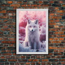 Load image into Gallery viewer, Arctic Fox Wall Print, Animal Art Print, Animal Portrait, Pink Art, Wildlife Art, Framed Wall Art, Framed Canvas, Wall Print, Wall Canvas