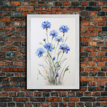 Load image into Gallery viewer, Blue Bachelor Buttons Art Print - Framed Giclee Oil Painting Print - Oil Painting Still Life Original - Large Flower Canvas Print or Poster