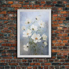 Load image into Gallery viewer, Cosmos Art Print - Framed Canvas Art - Oil Painting Poster Print - White Flowers Still Life - Small Flower Bouquet Oil Painting Wall Art