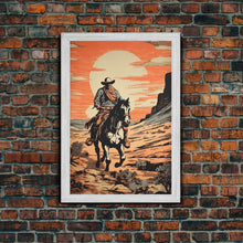 Load image into Gallery viewer, Cowboy Wall Decor, 12x18 Art Print, Equestrian Wall Art, Western Decor, Southwestern Art, Wild West Painting Wall Art, Framed Canvas Print