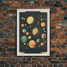 Load image into Gallery viewer, Art Deco Inspired Planetary Solar System Art, Framed Canvas Print, Cute Nursery Decor