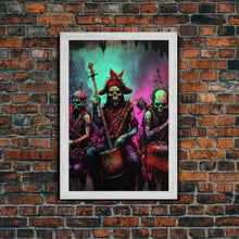 Load image into Gallery viewer, Death Metal Skeletons, Medieval Heavy Metal Undead Band Art, Framed Canvas Print, Unique Office Large Wall Art, Mancave Art