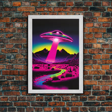Load image into Gallery viewer, Psychedelic UFO Art, The Abduction, Retro 80s Style Scifi Art, Framed Canvas Print