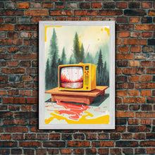 Carregar imagem no visualizador da galeria, Abstract Surreal Landscape Art, Framed Canvas Print, Retro TV in a Forest, Weird / Strange Home Decor