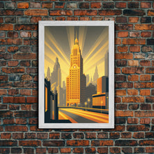 Load image into Gallery viewer, Art Deco Architecture, Framed Canvas Print, 1930s Style Art Deco City Skyline