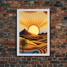 Carregar imagem no visualizador da galeria, Art Deco Style Desert Landscape Painting Canvas Print, Framed Canvas Art, Unique Arizona Pueblo Style Southwestern Art