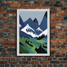 Carregar imagem no visualizador da galeria, Abstract Pacific Northwest Art, Minimalist Boho Style Forest and Mountain Landscape, Framed Canvas Art, Abstract Art, Green Mountains