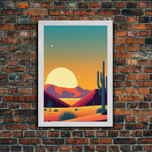 Carregar imagem no visualizador da galeria, Framed Canvas Print - Pop Art Desert Landscape at Sunset - Ready to Hang Wall Art - Retro Desert Prints - Minimalist Art