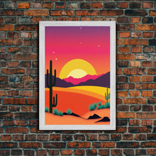 Carregar imagem no visualizador da galeria, Framed Canvas Art | Sunset Desert Landscape | Pop Art Style | UV-Resistant Coating | Hand-Stretched | 1.5" Thick Wooden Frame