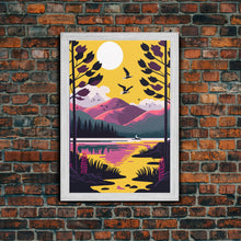 Load image into Gallery viewer, Colorful Pop Art Picture of a Mountain and Forest Landscape, Framed Canvas Print, Surrealist High Contrast Cel Shaded Landscape Art