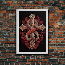 Cargar imagen en el visor de la galería, Cool Cross Art | Wall Art | Gothic Cross | Framed Canvas Print | Framed Art | Red and White Cross & Snake