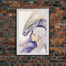 Load image into Gallery viewer, Dragon Painting Canvas Print, Dragon Art, Fantasy Art, Fantasy Painting Wall Art, Girl and Her Dragon, Dragon Girl