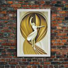 Cargar imagen en el visor de la galería, Art Deco Sculpture Canvas Print, Framed Wall Art, 1930s Inspired Retro Art, White and Gold Ballerina