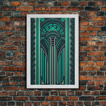 Load image into Gallery viewer, Art Deco Pattern Wall art, Framed Canvas Print, Art Deco, Green colors art, Patterns art, Office wall art, Wonderful art, Stained glass art