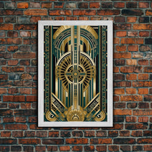 Load image into Gallery viewer, Art Deco Pattern Wall art | Framed Canvas Print | Art Deco | Gold & green art | Wonderful art | Lines art | Geometric art | Living room art