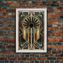 Carregar imagem no visualizador da galeria, Art Deco Wall art - Framed Canvas Print - Art Deco - Gold & green art - Living room art - Original painting - Art with frame - Wall decor