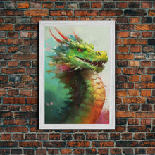 Load image into Gallery viewer, Framed Dragon Print, Watercolor Painting Of A Beautiful Dragon, Canvas Print, Canvas Art, Fantasy Decor