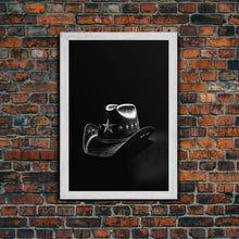 Load image into Gallery viewer, Cowboy Hat Print, Western Wall Art, Black And White, Texas Art, Minimalist Art, Wall Decor, Canvas Art, Wall Art, Framed Canvas Wall Decor