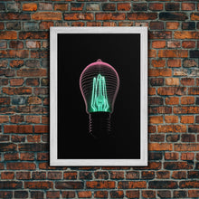 Carregar imagem no visualizador da galeria, 3D Light Bulb Wall Art, Neon Lights Art, Teal, Pink, Minimalist Print, Wall Decor, Canvas Print, Wall Art, Framed Canvas