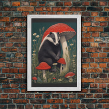 Carregar imagem no visualizador da galeria, Badger Wall Decor, Cute Badger, Mushrooms Wall Decor, Animal Wall Art, Wall Decor, Canvas Print, Wall Art, Framed Canvas