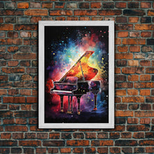 Load image into Gallery viewer, Galaxy Themed Grand Piano Wall Art, Musical Instrument Print, Studio Art, Framed Canvas Print, Piano Art, Baby Grand Piano