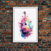 Carregar imagem no visualizador da galeria, Acoustic Guitar Graffiti Art, Framed Canvas Print, Guitar Poster, Guitar Wall Art, Guitar Light, Gifts For Him, Watercolor Art, Music Art