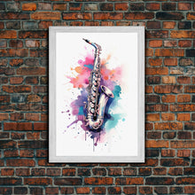 Load image into Gallery viewer, Bassett Clarinet Wall Art, Musician Gift, Framed Canvas Print, Clarinet Print, Musical Instrument Art, Gift For Musician, Graffiti Music Art
