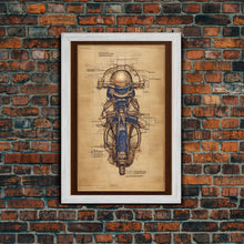 Load image into Gallery viewer, Da Vinci style steampunk motorcycle diagram, canvas print, man cave wall art, motorcycle art