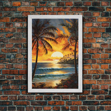 Load image into Gallery viewer, Beach Wall Print, Tropical Wall Art, Sunrise Wall Art, Canvas Print, Wall Art, Vertical Print, Entryway Prints, Dorm Room Art, Office Decor