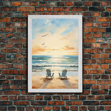 Carregar imagem no visualizador da galeria, Calming Wall Art, Beach Print, Sunset Art, Relaxing Wall Art, Canvas Print, Wall Art, Vertical Print, Beach Chair, Coastal Wall Decor
