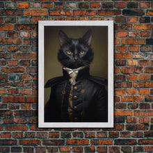Carregar imagem no visualizador da galeria, Admiral Meow Reporting For Duty, Victorian Cat Portrait Art, Framed Canvas Print, Gothic Dark Academia Wall Art