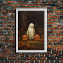 Load image into Gallery viewer, Cute Lil Boo, Ghost Art, Framed Canvas Print, Halloween Canvas Art, Horror Prints, Gothic Victorian Halloween Decor, Cute Ghost