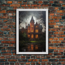 Load image into Gallery viewer, The Haunted House, Framed Canvas Art, Painting Of Haunted Victorian Mansion, Dark Academia, Halloween Decorations, Halloween Art