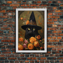 Carregar imagem no visualizador da galeria, Cute Witch's Familiar Cat Halloween Art, Cat Witch, Cat Painting, Cute Cat Print, Halloween Decor, Black Cat Print, Framed Canvas / Canvas