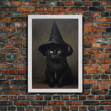 Carregar imagem no visualizador da galeria, Cute Witch's Familiar Cat Halloween Art, Cat Witch, Cat Painting, Cute Cat Print, Halloween Decor, Black Cat Print, Framed Canvas / Canvas