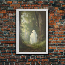 Carregar imagem no visualizador da galeria, Cute Little Ghost In The Forest, Gothic Victorian Haunted Art, Dark Academia, Framed Canvas or Canvas Art, Cool Wall Art, Halloween Decor