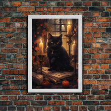 Load image into Gallery viewer, Black Cat Art, Framed Canvas Print, Halloween Canvas Print, Goth Art, Dark Academia, Fall Decor, Witchy Vibes