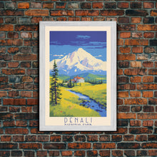 Load image into Gallery viewer, Denali National Park Travel Poster Print, Canvas Print Wall Art, Alaska Travel Art, Midcentury Modern Travel Decor, MCM Wall Art