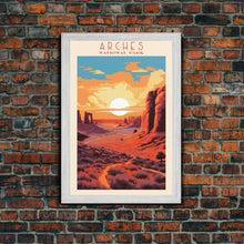 Load image into Gallery viewer, Arches National Park, Framed Wall Art Canvas Print, Travel Poster, Utah Travel Art, Roadtrip Decor, Cool Wall Art, Retro State Park Art