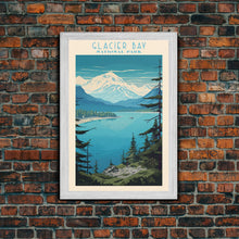 Load image into Gallery viewer, Glacier Bay National Park Alaska Travel Art, National Park Print, Minimalist Travel Art, Midcentury Modern Style Landscape Painting
