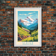 Carregar imagem no visualizador da galeria, Glacier National Park Travel Poster Art, Canvas Print Wall Art, Montana Travel Art, Midcentury Modern Travel Decor, MCM Wall Art
