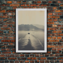 Load image into Gallery viewer, Boat Art, Black And White, Minimalist Wall Art, Mountain Wall Art, Canvas Print, Wall Hanging, Portrait Art, Nature Print, Nautical Print