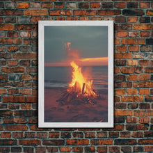 Load image into Gallery viewer, Beach Campfire Under The Stars, Photography Print, Framed Canvas Print, Beach House Decor, Coastal Decor, Beach Print, Beach Art