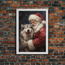 Cargar imagen en el visor de la galería, Santa Claus and his Alaskan Malamute, Christmas Wall Art, Dog Gift, Christmas Dog, Winter Wall Art, Santa Decor, Santa Art Print