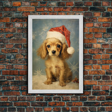 Load image into Gallery viewer, Cocker Spaniel Puppy In A Santa Hat, Framed Canvas Print, Christmas Decor, Holiday Decor, Seasonal Wall Decor, Farmhouse Christmas