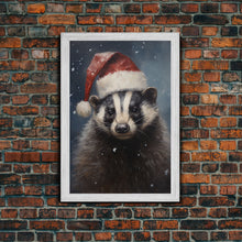 Carregar imagem no visualizador da galeria, Cute Christmas Badger In A Santa Hat, Framed Canvas Print, Christmas Art, Christmas Decor, Christmas Art Print, Christmas Wall Art