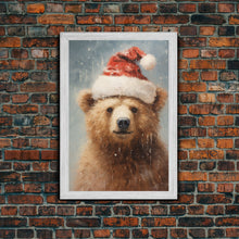 Load image into Gallery viewer, Cute Christmas Bear In A Santa Hat, Framed Canvas Print, Christmas Art, Christmas Decor, Christmas Art Print, Christmas Wall Art