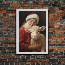 Carregar imagem no visualizador da galeria, Farmhouse Christmas Decor, Santa And A Little Sheep, Framed Canvas Print, Christmas Wall Art, Xmas Art, Christmas Art Print, Santa Decor